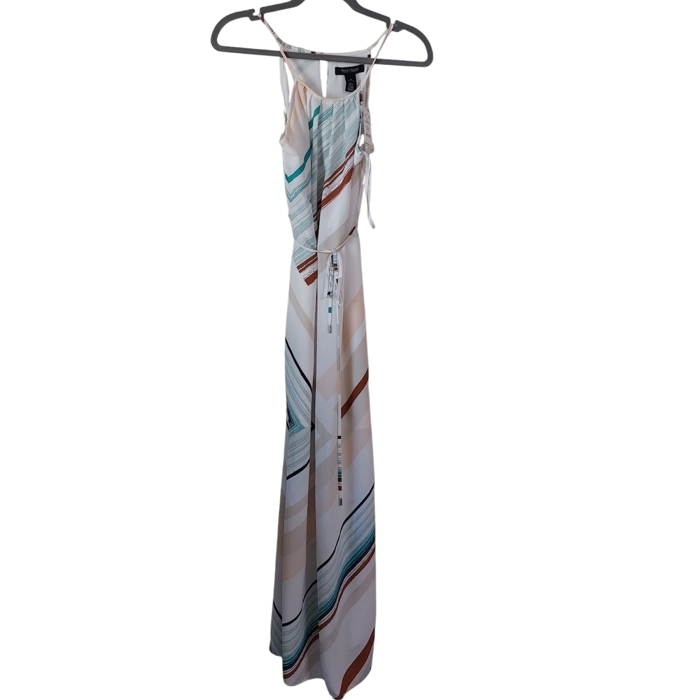 White House Black Market Teal and Brown Striped Maxi Dress
